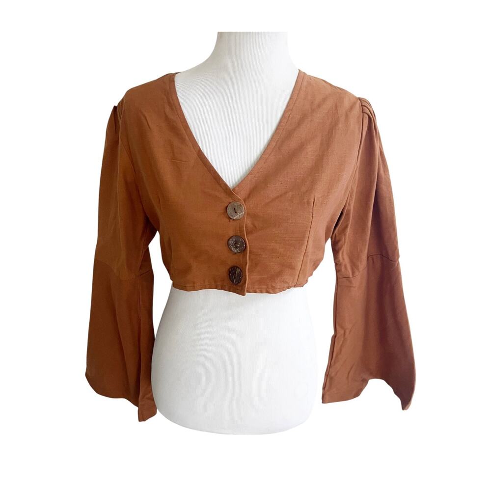 Earthbound Trading Co. Crop Top Women's M Burnt Orange Butterfly Embroidered NEW